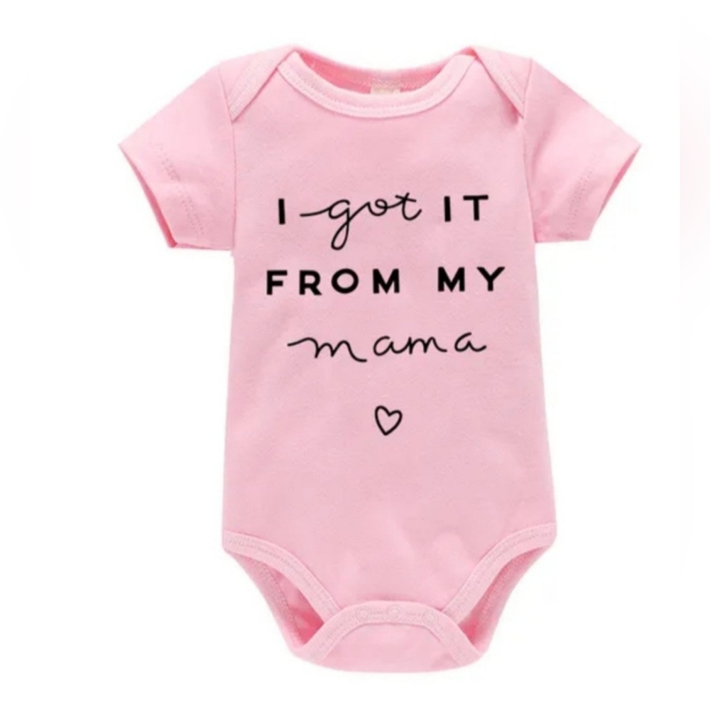 I Got It From My Mama Onesie in Pink
